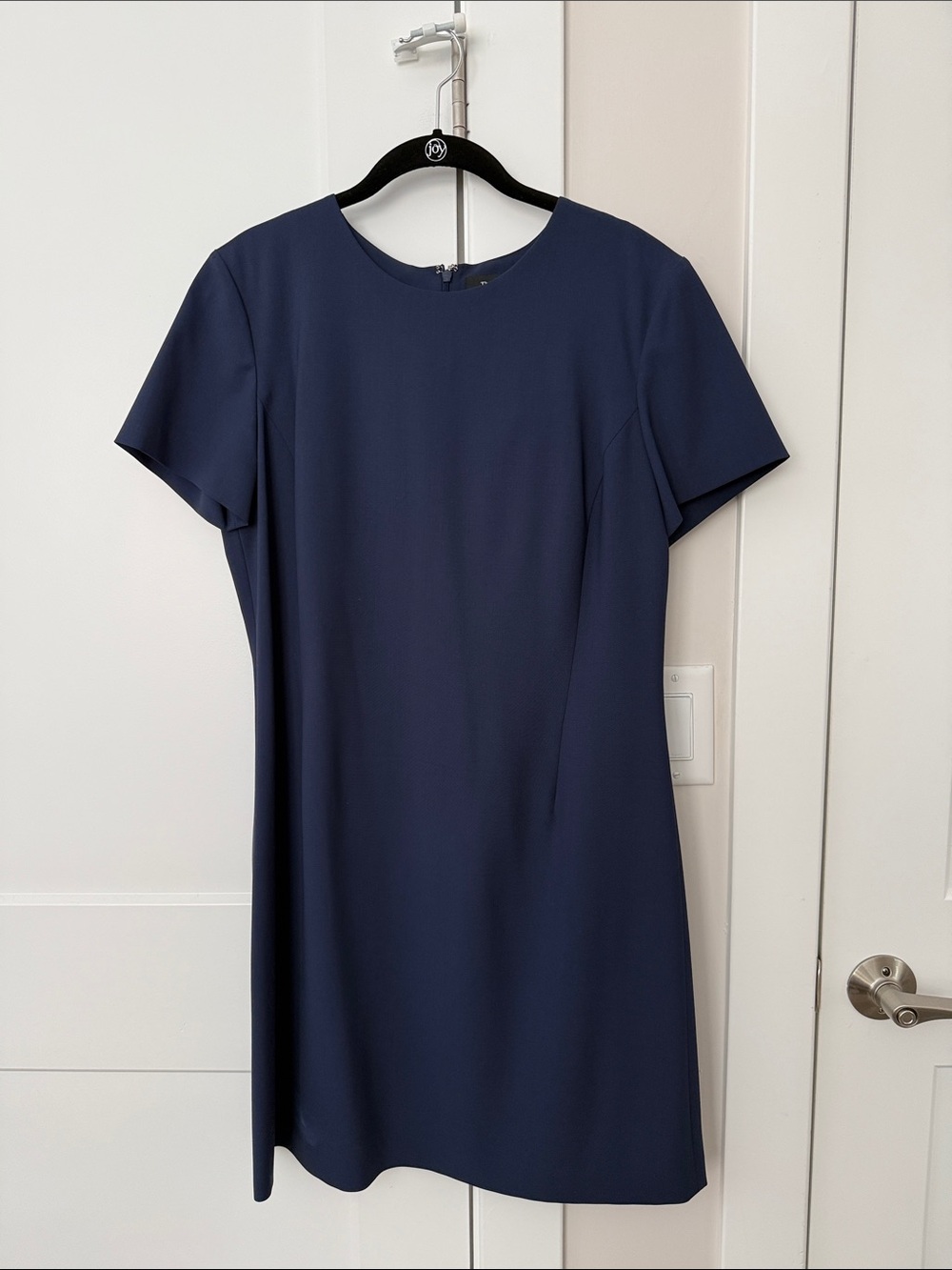 Theory Sea Blue Short-Sleeve Shift Dress in Good Wool